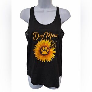 Alternative Apparel Dog Mom Tank Top M Black Sunflower Paw Graphic Sleeveless
